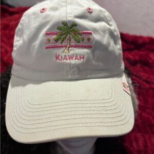 Kiawah Baseball Cap with Palm Tree Embroidered Hat - White and Pink